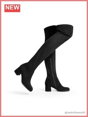 Over the Knee Thigh High Boots Faux Suede Block Heel